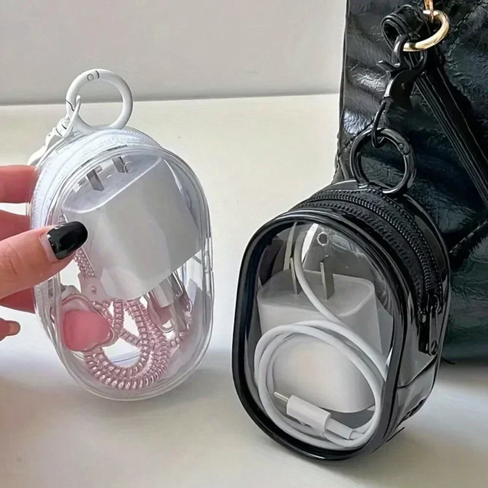 Portable Mini Transparent Storage Bag with Zipper Multifunctional Headphone and Charger Case Travel Accessories with Keychain thumbnail 3