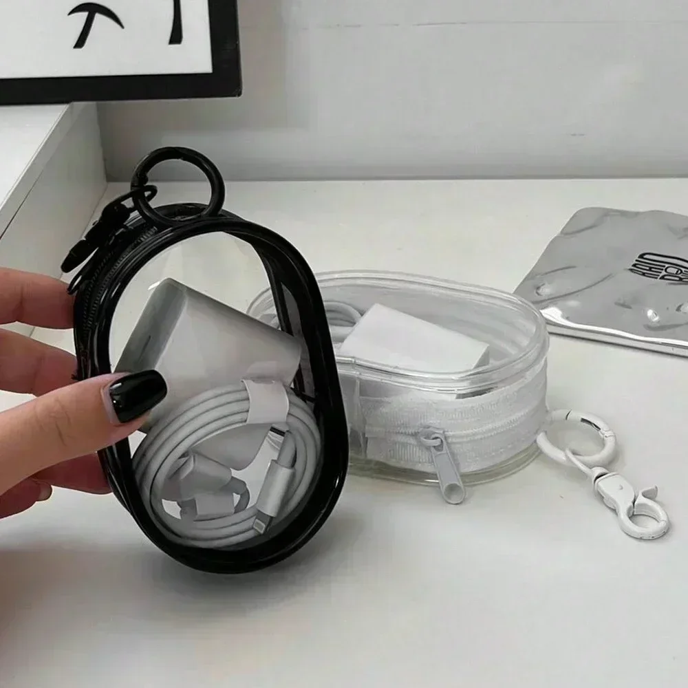 Portable Mini Transparent Storage Bag with Zipper Multifunctional Headphone and Charger Case Travel Accessories with Keychain thumbnail 4