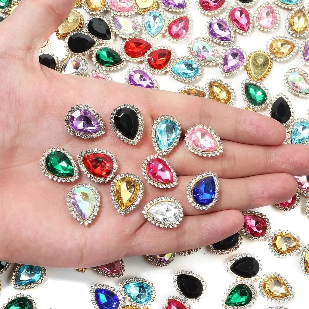 20pcs Love Heart Acrylic Rhinestones With Gold Claw Sew On Beads Metal Base Buckle For DIY Clothing Hair Accessories Decorative thumbnail 3