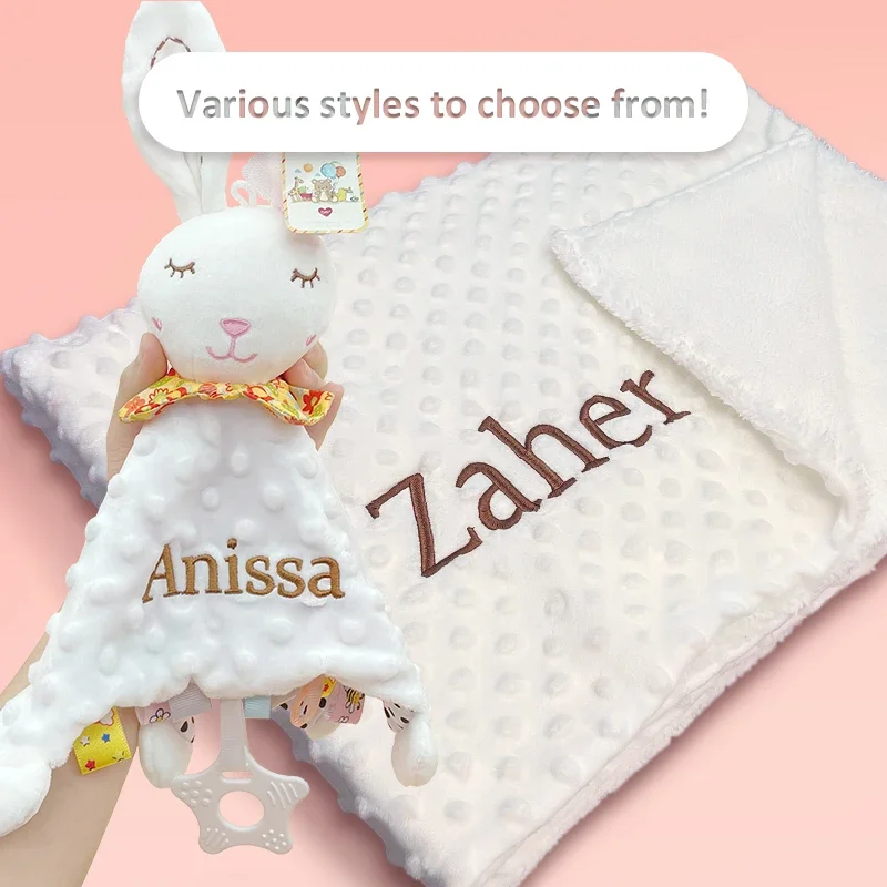 Personalized Soft Plush Baby Blanket with Name Newborn Stroller Sleeping Dolls Custom Towel Cover -appease Soother Gift thumbnail 5