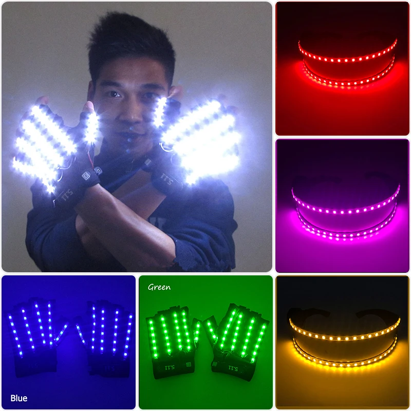 Glowing Dancing Stage Performance Set DJ Bar Cheer Props Led Futuristic Soldier Glasses Flashing Wolverine Gloves Robot Glasses thumbnail 2