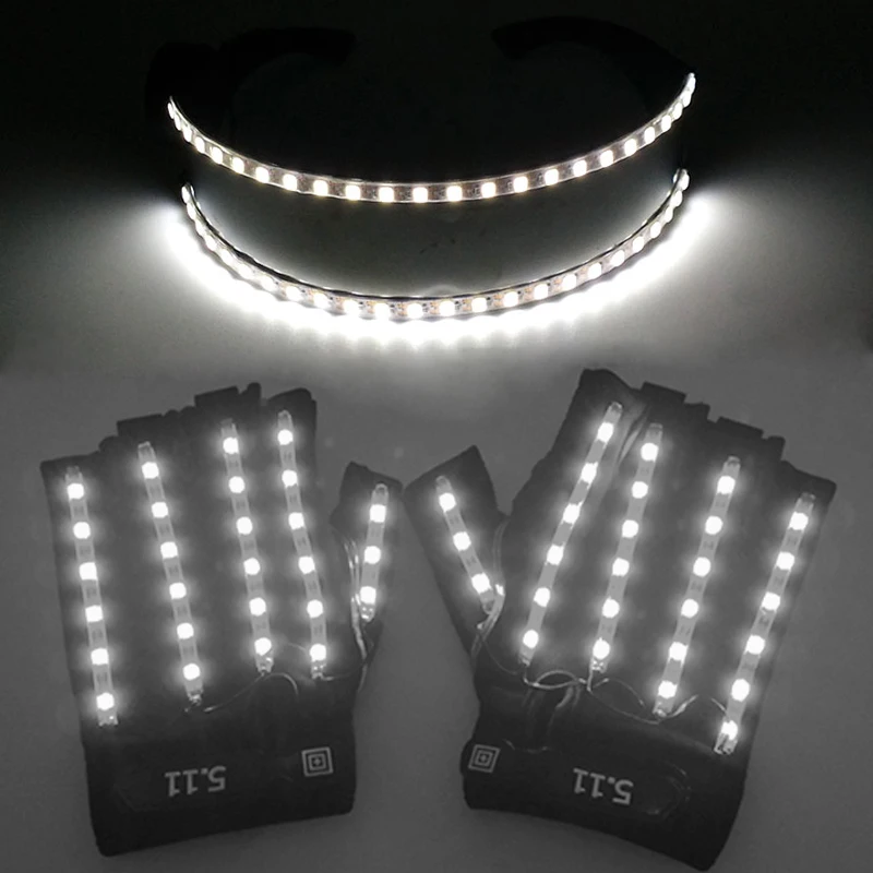 Glowing Dancing Stage Performance Set DJ Bar Cheer Props Led Futuristic Soldier Glasses Flashing Wolverine Gloves Robot Glasses