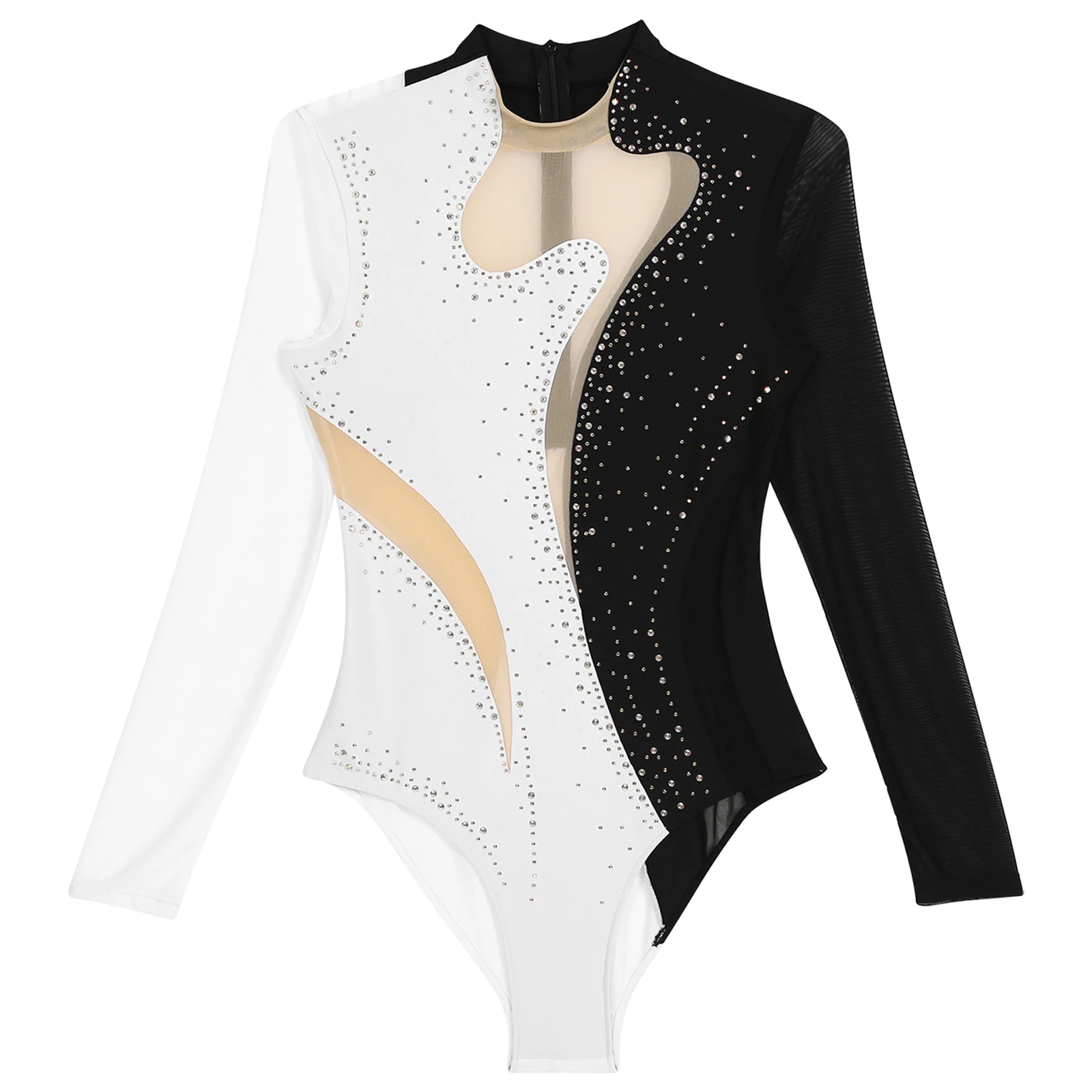 Women Shiny Rhinestones Mesh Ballet Dance Leotard Figure Skating Gymnastics Acrobatics Bodysuit Stage Performance Dancewear thumbnail 2