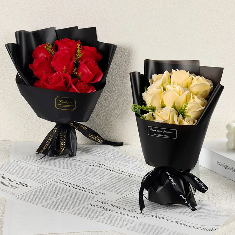 9 Heads Soap Flower Rose Bouquet Artificial Flower for Christmas Wedding Birthday Party Valentine's Day DIY Gift Home Decoration thumbnail 6