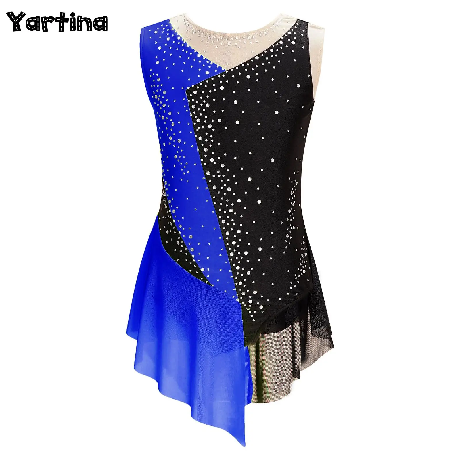 Kids Girls Sparkly Rhinestone Ballet Jersey Leotard Dress Tights Bodysuit Gymnastics Artistic Figure Skating Dance Costume