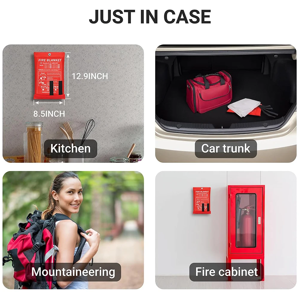 Pack Of 2 Fire Blanket Fiberglass Fire Emergency Rescue Shelter Flame Retardant Escape Survival Safety Cover thumbnail 6
