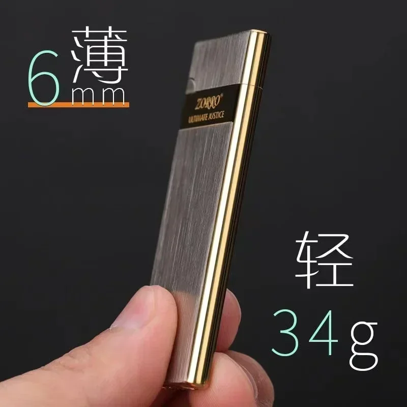 Zorro 636 Metal Ultra Thin Butane Gas Inflatable Grinding Wheel Lighter Holiday Gift Smoking Accessories Men's Small Tools Gift thumbnail 3