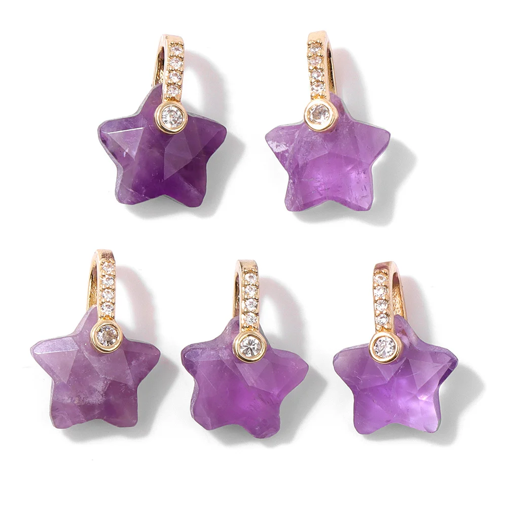 2PCS Natural Amethyst Pendant Charms Purple Crystal Star Sun Water Drop Shape For DIY Making Jewelry Necklace Bracelet thumbnail 5