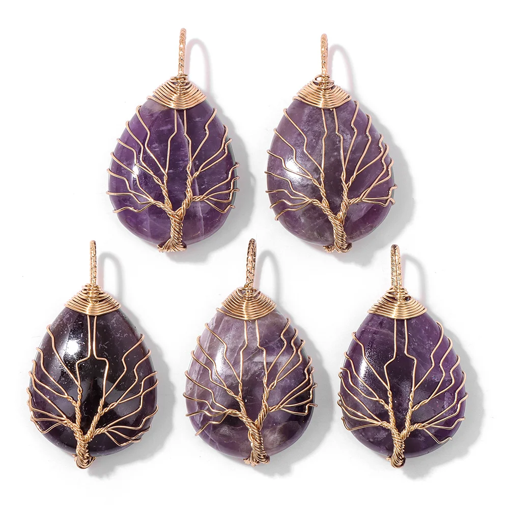 2PCS Natural Amethyst Pendant Charms Purple Crystal Star Sun Water Drop Shape For DIY Making Jewelry Necklace Bracelet thumbnail 6