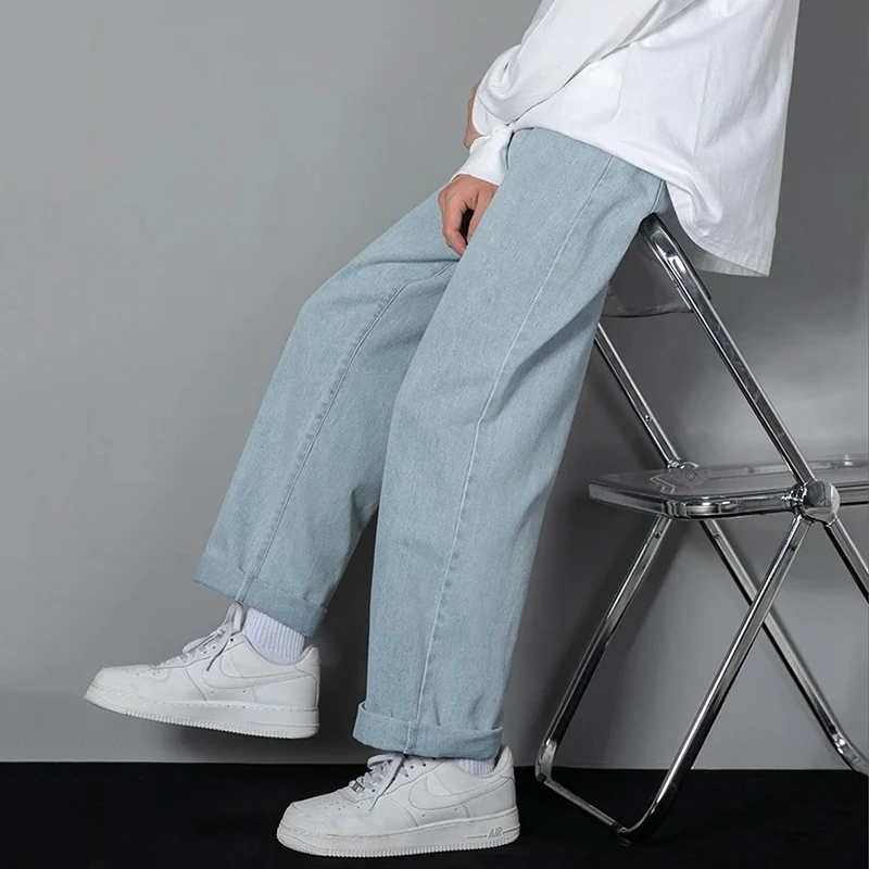 Men Simple Straight Leg Casual Jeans Male Baggy Korean Streetwear Denim Pants Basic Youth Popular Daily Wide Leg Denim Trousers thumbnail 4