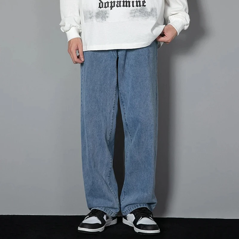 Men Simple Straight Leg Casual Jeans Male Baggy Korean Streetwear Denim Pants Basic Youth Popular Daily Wide Leg Denim Trousers thumbnail 2
