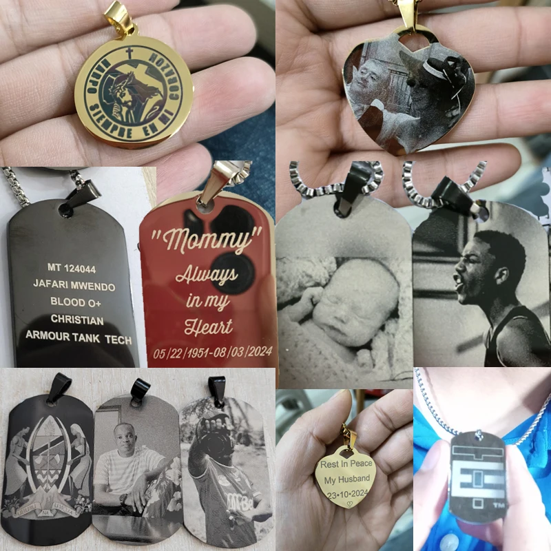 Personalized Necklaces Stainless Steel Engraved Photo Logo Text Pendant For Women Men Christmas Valentine's Day Jewelry Gifts thumbnail 6