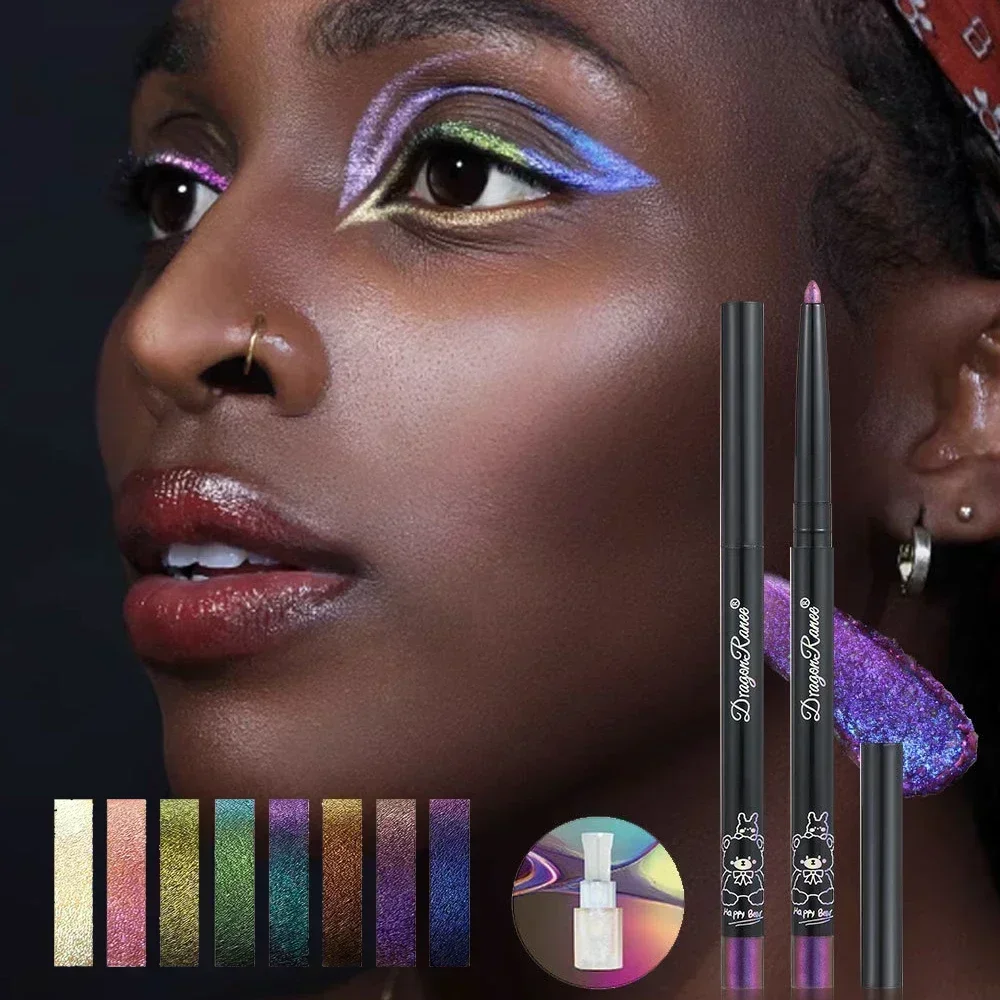 Multi Chrome Eye Liner Pen Lasting Shiny Metallic Eyeshadow Lying Silkworm Green Purple Makeup Pigment Glitter Aurora Eyeliner thumbnail 4