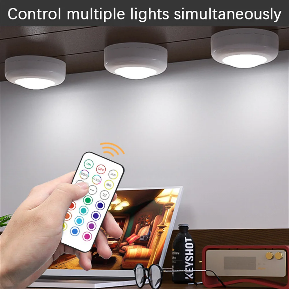 RGB LED Under Cabinet Lights with Remote Control Battery Powered Wireless Dimmable Night Lamp LED Lights for Home Wardrobe Light thumbnail 2