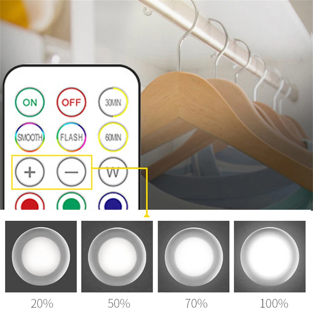 RGB LED Under Cabinet Lights with Remote Control Battery Powered Wireless Dimmable Night Lamp LED Lights for Home Wardrobe Light thumbnail 3