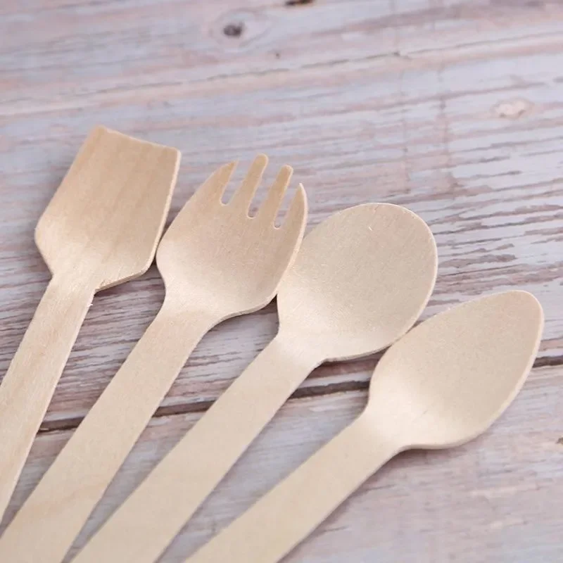 100Pcs Disposable Mini Wooden Spoon Fruit Dessert Forks Spoons Ice Cream Spoon Western Wedding Party Tableware Kitchen Accessory thumbnail 3