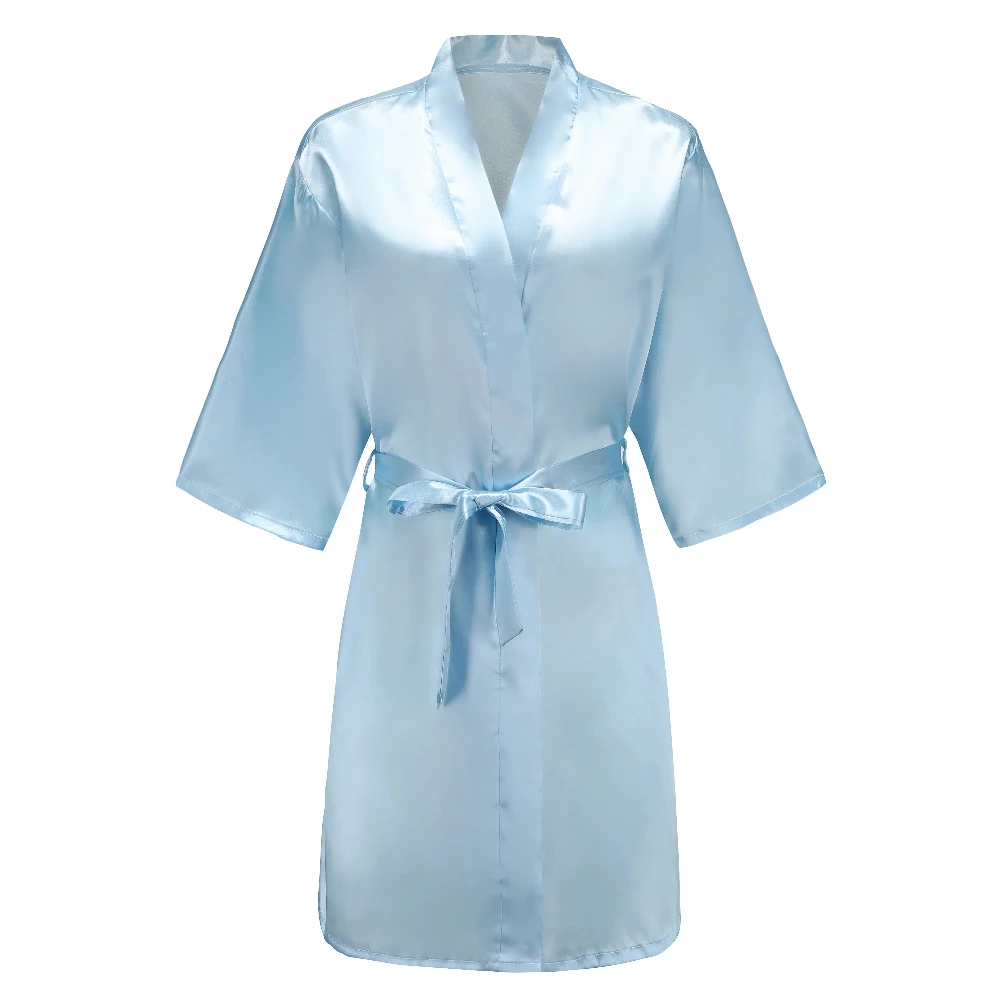 Light Blue Bride Bridesmaid Wedding Robe Kimono Bathrobe Gown Nightgown Casual Satin Short Women Sexy Nightwear Sleepwear thumbnail 6