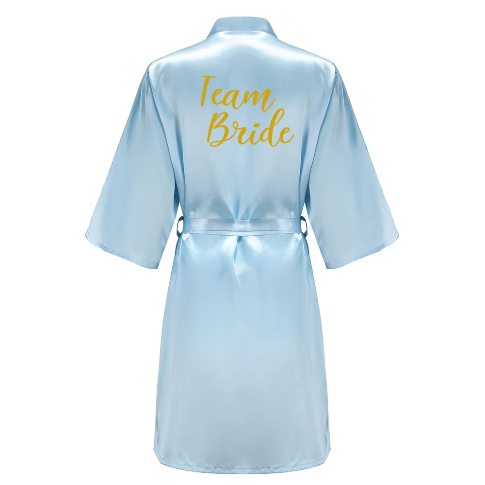 Light Blue Bride Bridesmaid Wedding Robe Kimono Bathrobe Gown Nightgown Casual Satin Short Women Sexy Nightwear Sleepwear thumbnail 4
