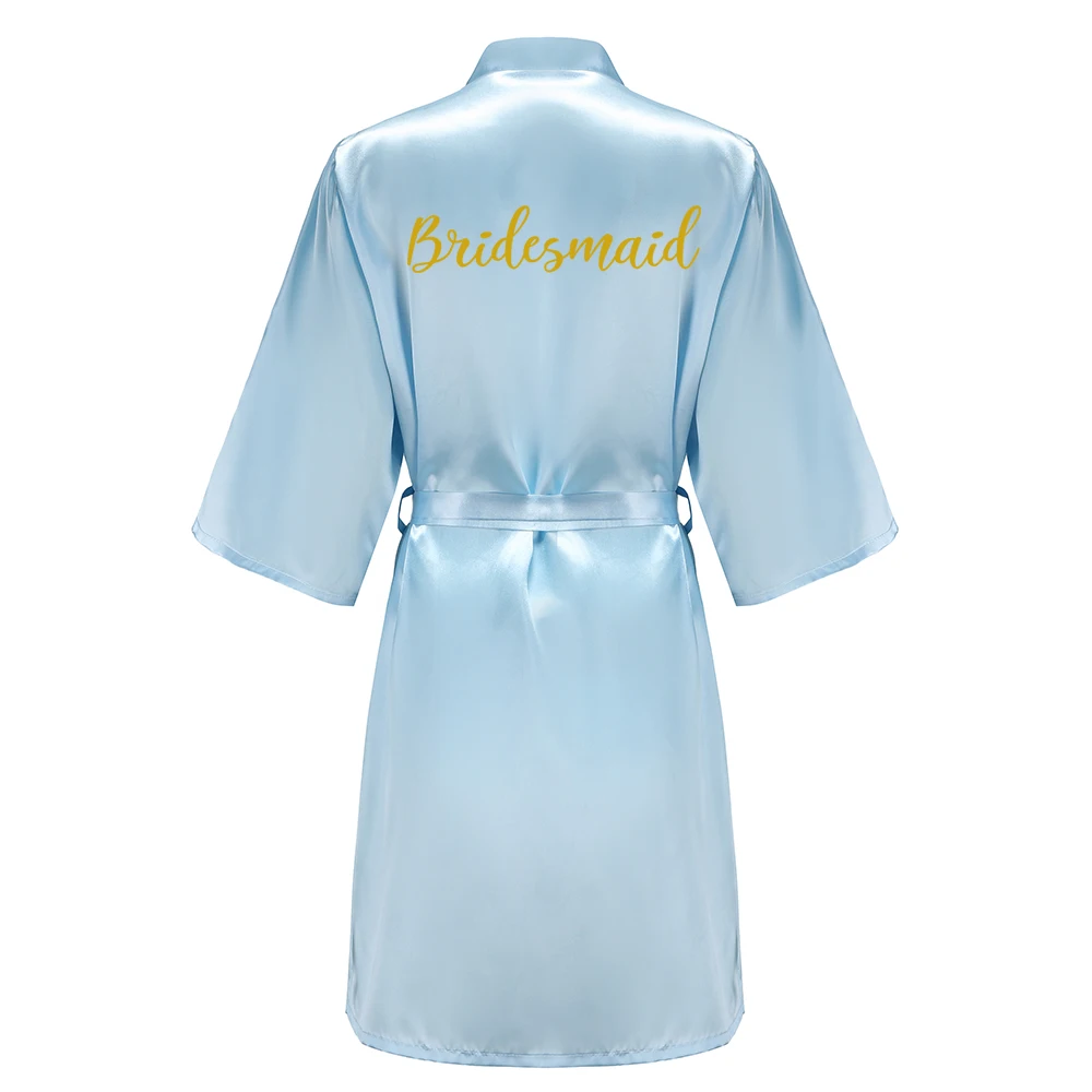 Light Blue Bride Bridesmaid Wedding Robe Kimono Bathrobe Gown Nightgown Casual Satin Short Women Sexy Nightwear Sleepwear thumbnail 3