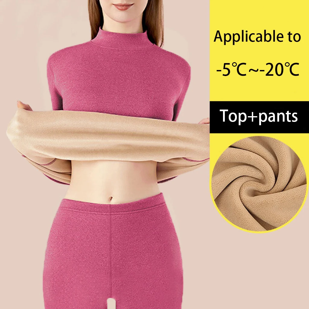 1Set Ultra Thick Thermal Underwear Women Stand Collar Seamless Warm Lingerie Winter Long Sleeve Bottoming Thermal Clothing Sets thumbnail 2