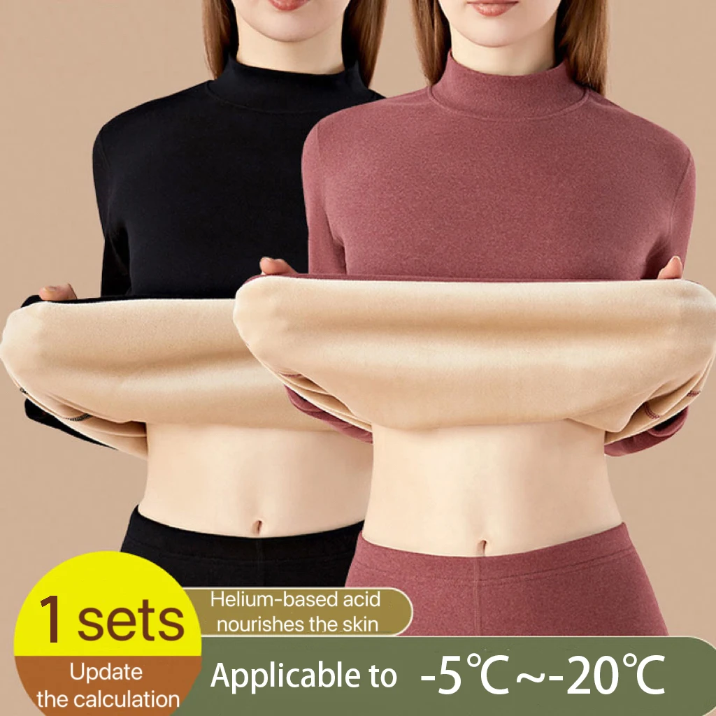 1Set Ultra Thick Thermal Underwear Women Stand Collar Seamless Warm Lingerie Winter Long Sleeve Bottoming Thermal Clothing Sets thumbnail 3