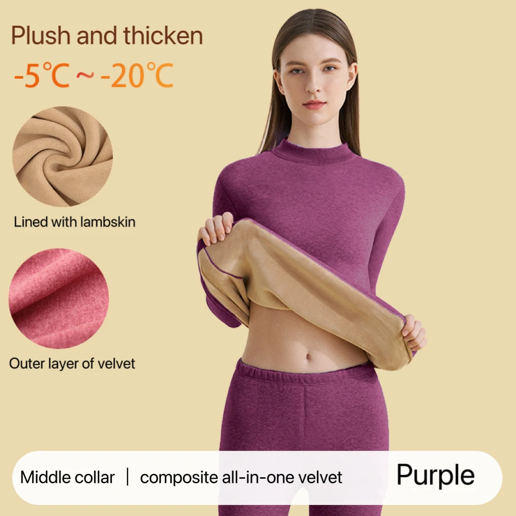 1Set Ultra Thick Thermal Underwear Women Stand Collar Seamless Warm Lingerie Winter Long Sleeve Bottoming Thermal Clothing Sets thumbnail 6
