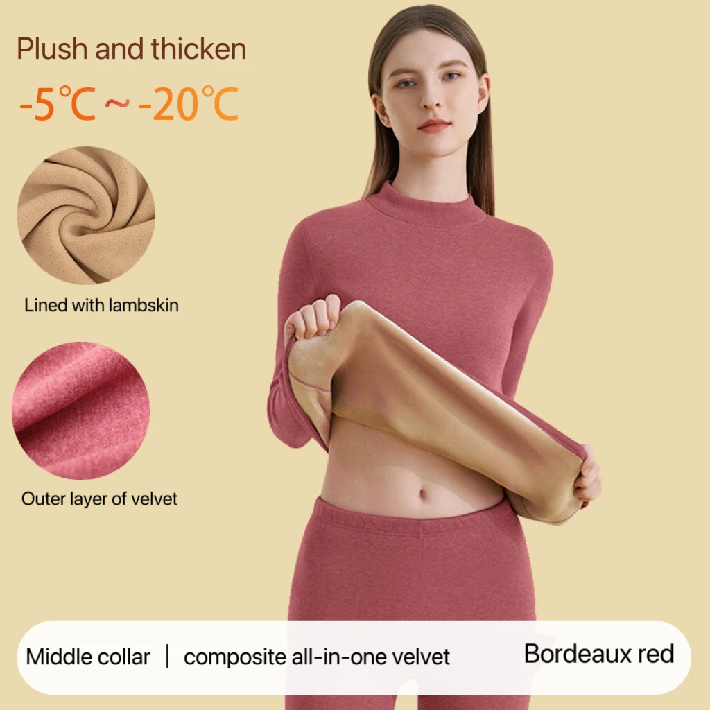 1Set Ultra Thick Thermal Underwear Women Stand Collar Seamless Warm Lingerie Winter Long Sleeve Bottoming Thermal Clothing Sets thumbnail 5