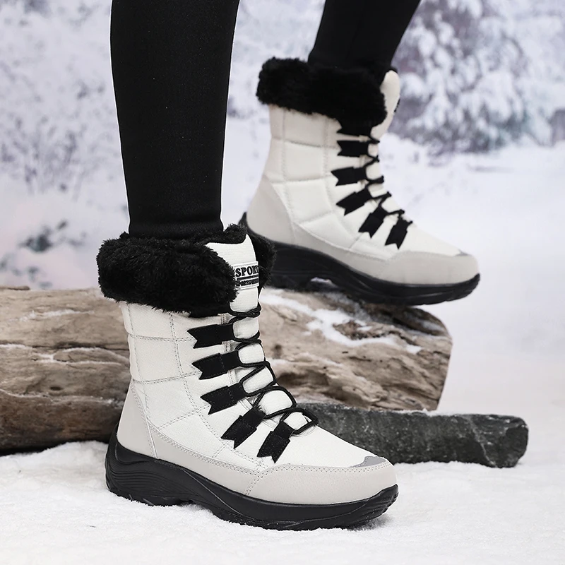 Women Shoes Winter Versatile High-quality Platform New Work Lace Up Snow Boots Outdoor Anti Slip Casual Warm Plush Cotton Shoes thumbnail 4