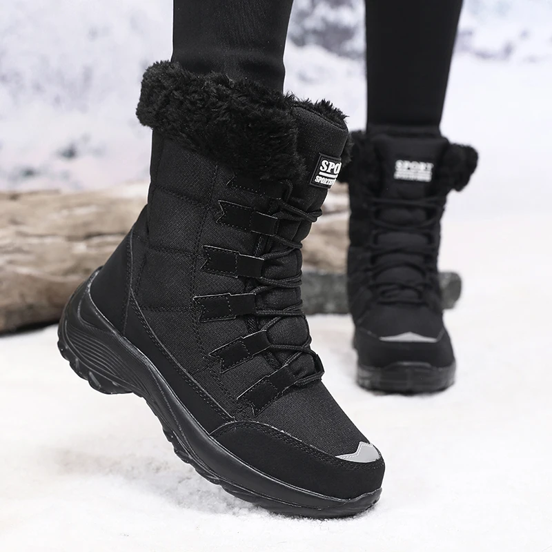 Women Shoes Winter Versatile High-quality Platform New Work Lace Up Snow Boots Outdoor Anti Slip Casual Warm Plush Cotton Shoes thumbnail 2