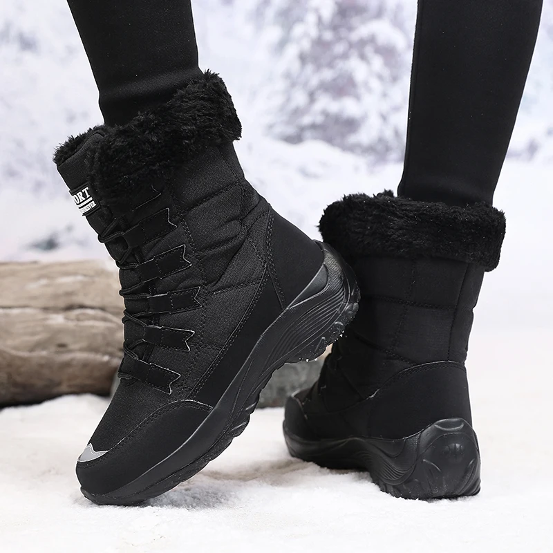 Women Shoes Winter Versatile High-quality Platform New Work Lace Up Snow Boots Outdoor Anti Slip Casual Warm Plush Cotton Shoes