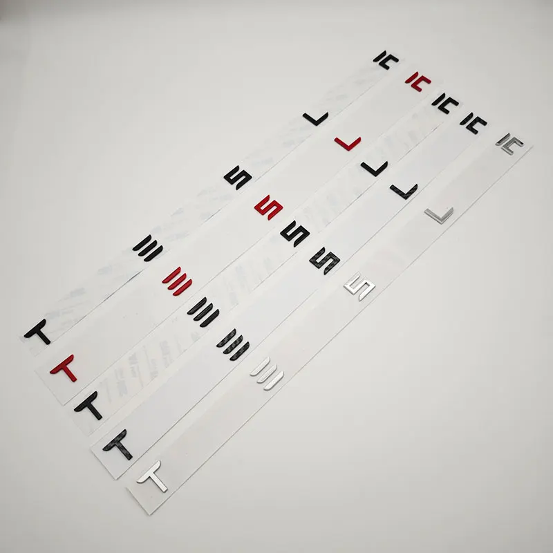 3D ABS Letters Tesla Logo Carbon Chrome Black Red Badge Car Rear Trunk Stickers For Tesla Model 3 Y X S Back Decals Accessories thumbnail 3