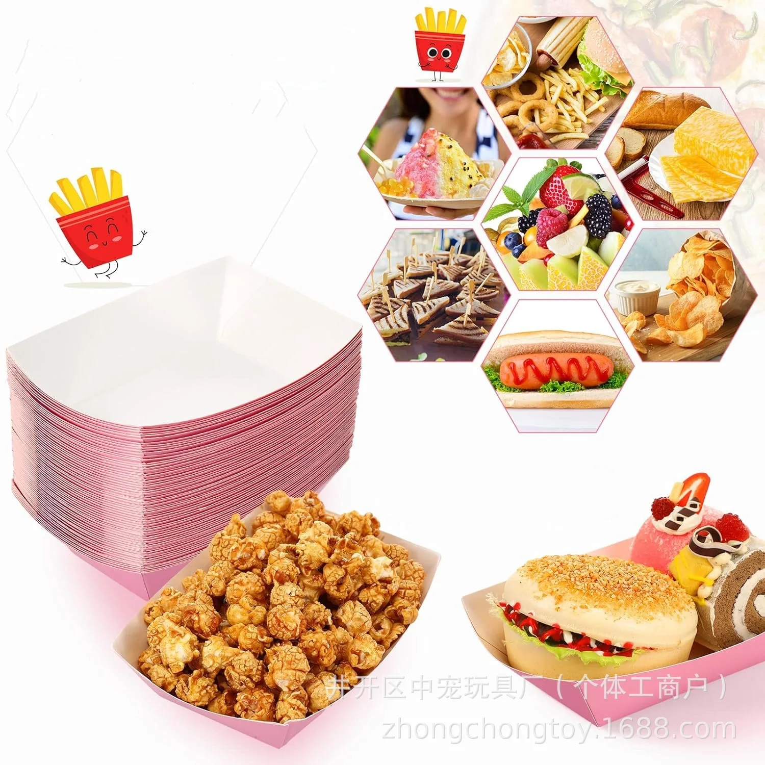 Party Disposable Paper Food Trays Pink Red Blue Black Plate Boats Box BBQ Dessert Multiple-topic Wedding Birthday Party Supplies thumbnail 2