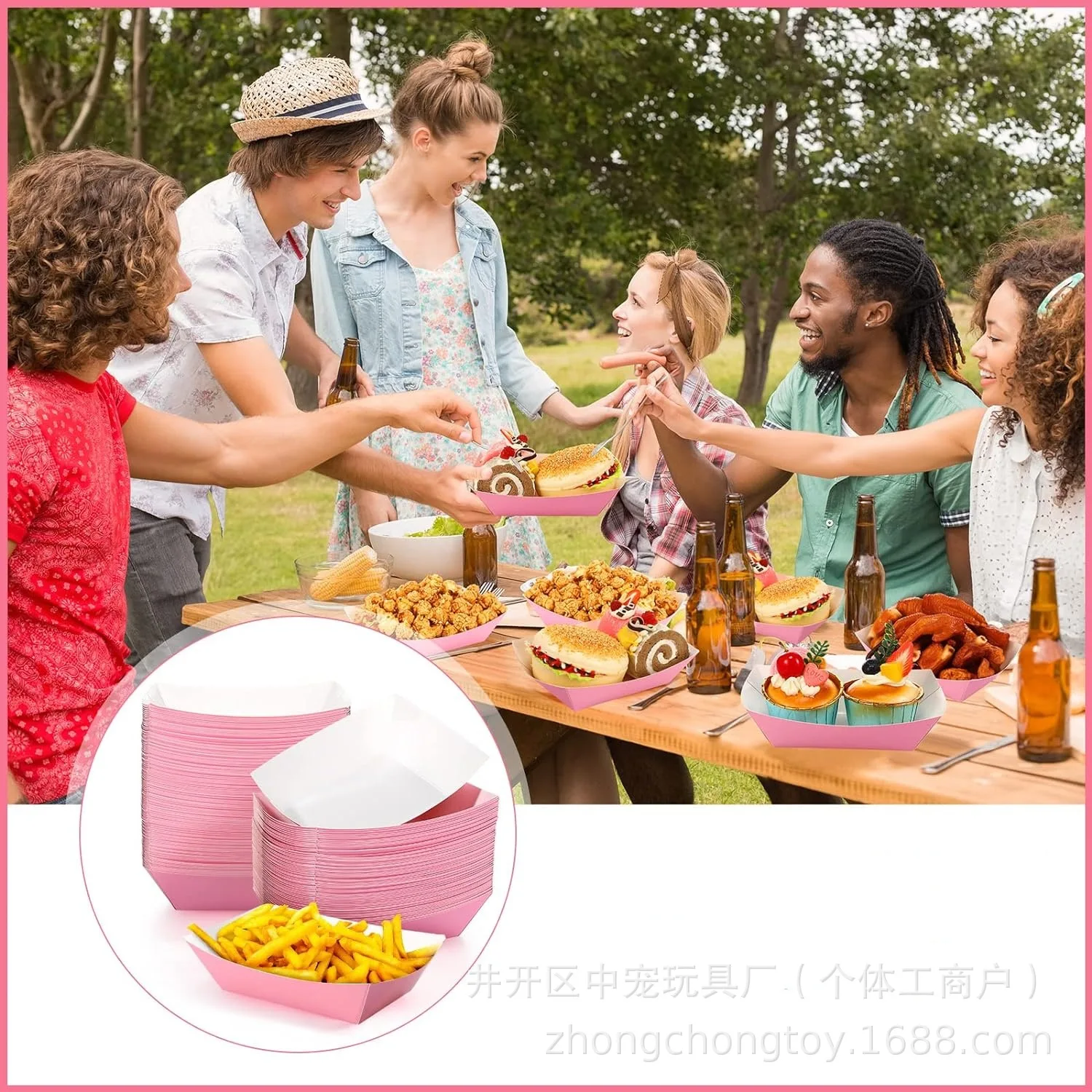 Party Disposable Paper Food Trays Pink Red Blue Black Plate Boats Box BBQ Dessert Multiple-topic Wedding Birthday Party Supplies thumbnail 5