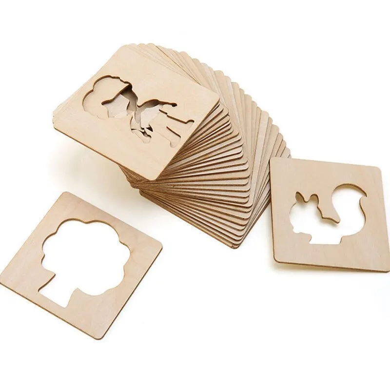 20-Pack Montessori Kids Painting Toys Toddler Doodle Educational Toys Wooden DIY Painting Stencils Jigsaw Puzzle Educational Toy thumbnail 4