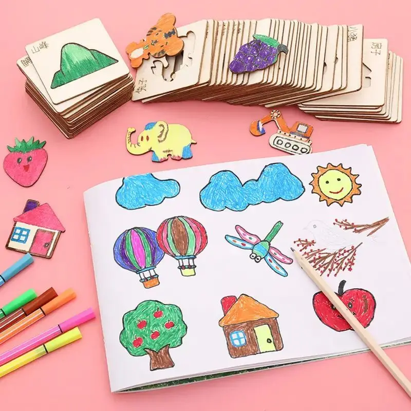 20-Pack Montessori Kids Painting Toys Toddler Doodle Educational Toys Wooden DIY Painting Stencils Jigsaw Puzzle Educational Toy thumbnail 6
