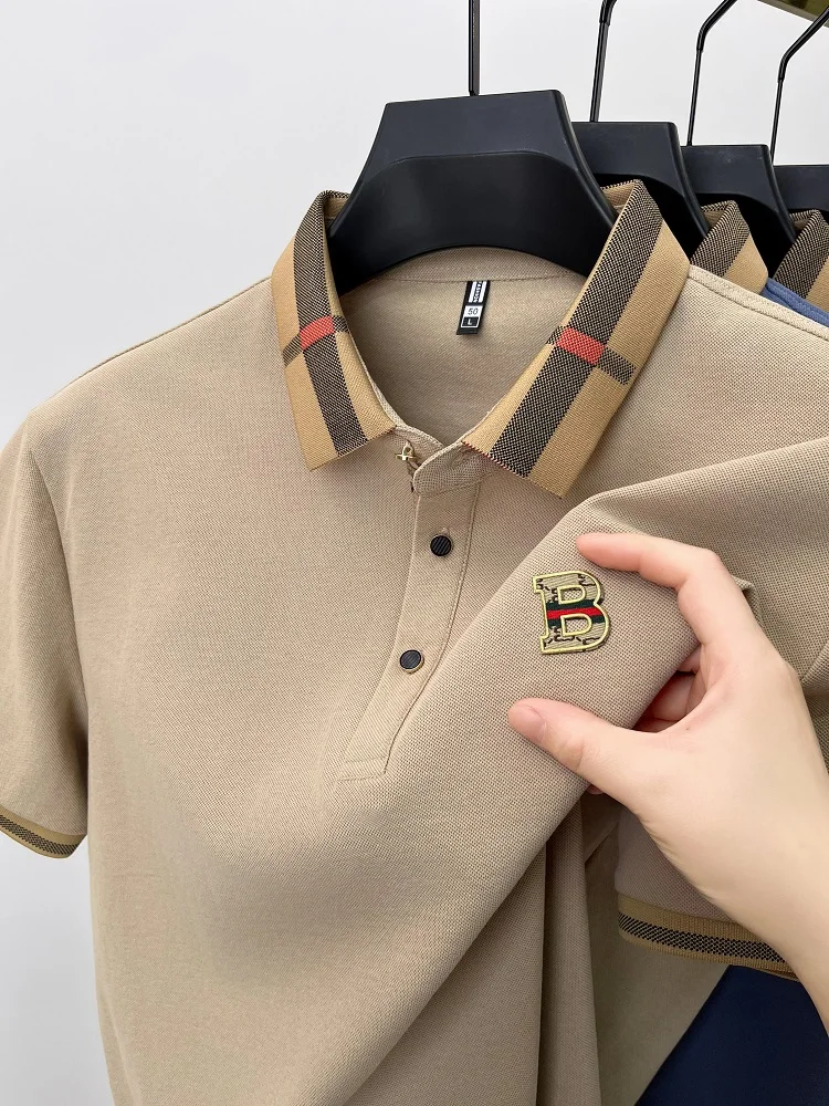 Luxury brand logo short sleeve polo shirt men summer new high-end silk cotton breathable Paul T-shirt fashion casual men's wear thumbnail 4