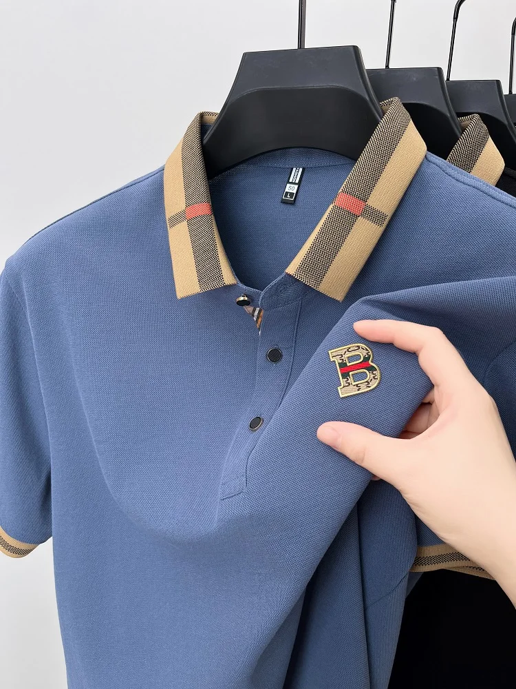 Luxury brand logo short sleeve polo shirt men summer new high-end silk cotton breathable Paul T-shirt fashion casual men's wear thumbnail 3