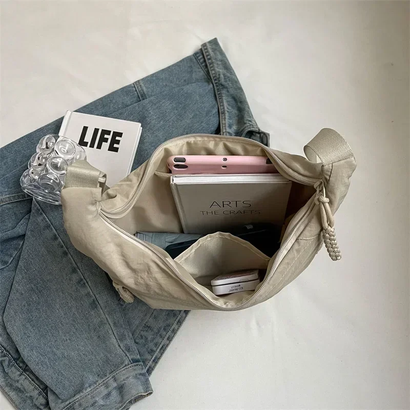 Trendy Women's Soft Cloth Shoulder Bag Solid Color Student Casual Style Big Handbags Crossbody Bags for Women Shoulder Hobos Bag thumbnail 4