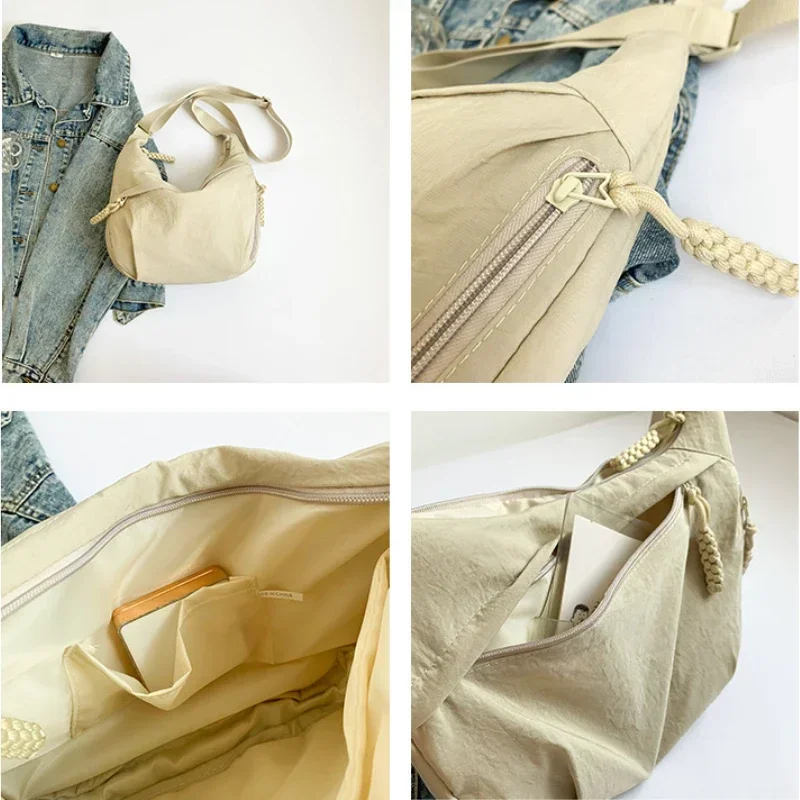 Trendy Women's Soft Cloth Shoulder Bag Solid Color Student Casual Style Big Handbags Crossbody Bags for Women Shoulder Hobos Bag thumbnail 5