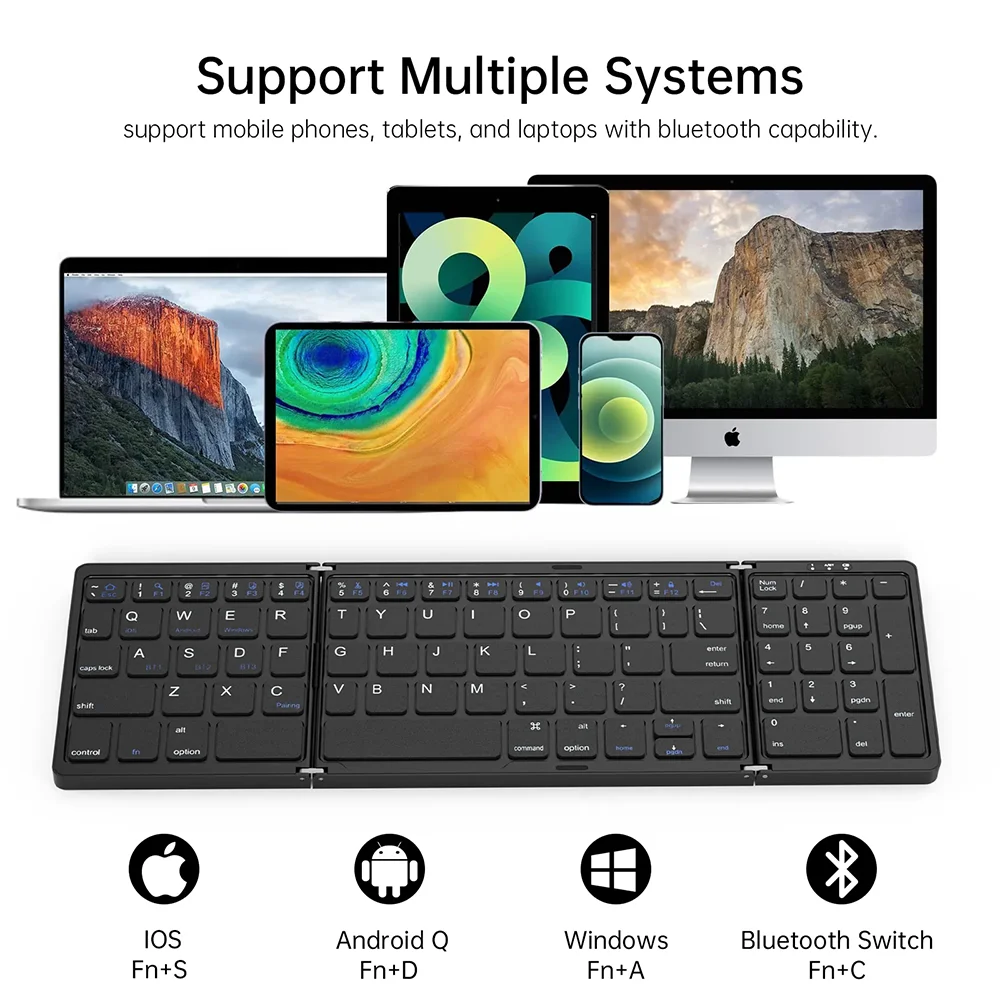 Foldable Wireless Bluetooth Keyboard Rechargeable Folding Keyboard For IPAD Mobile Tablet Notebook Office Mini Wireless keyboard thumbnail 5