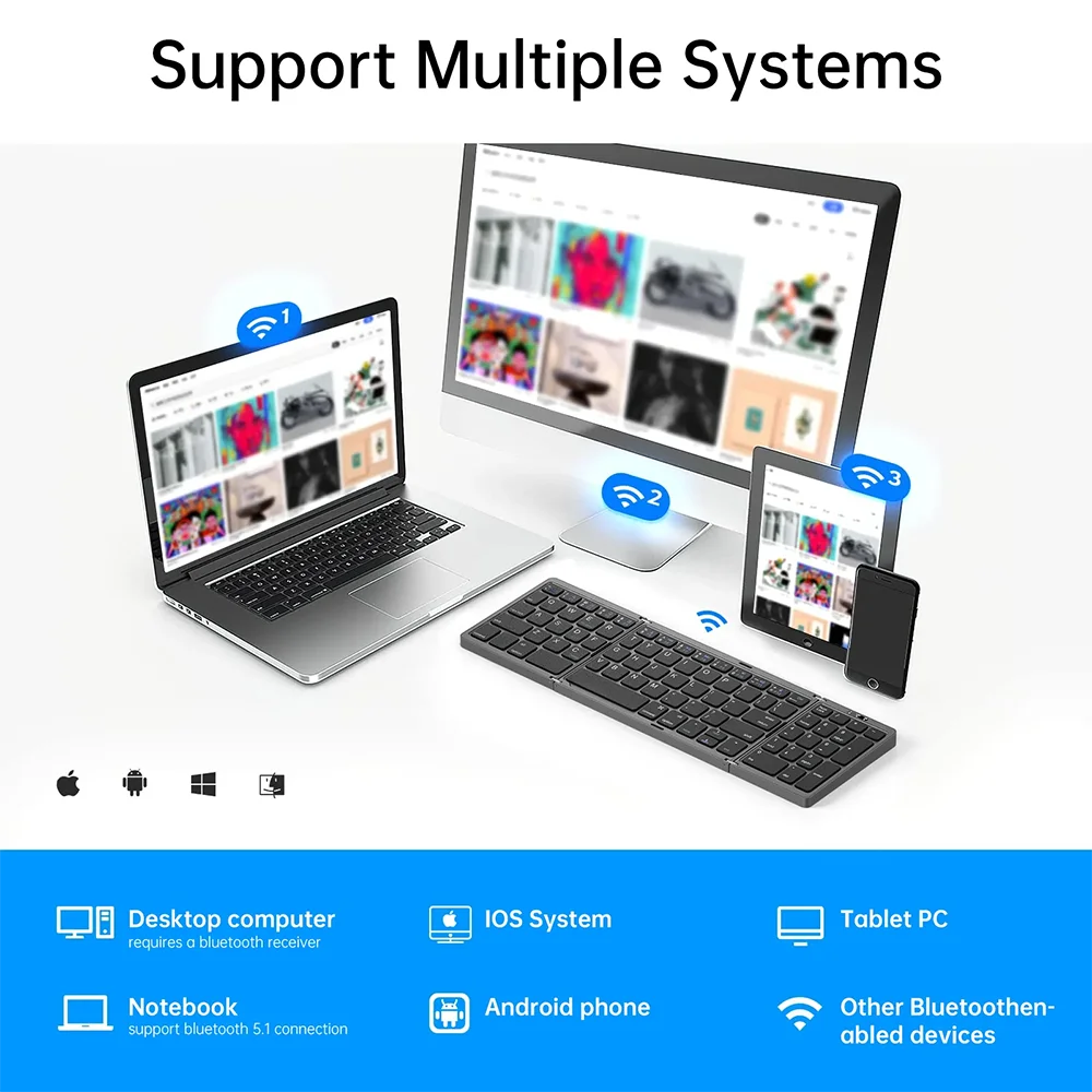 Foldable Wireless Bluetooth Keyboard Rechargeable Folding Keyboard For IPAD Mobile Tablet Notebook Office Mini Wireless keyboard thumbnail 4