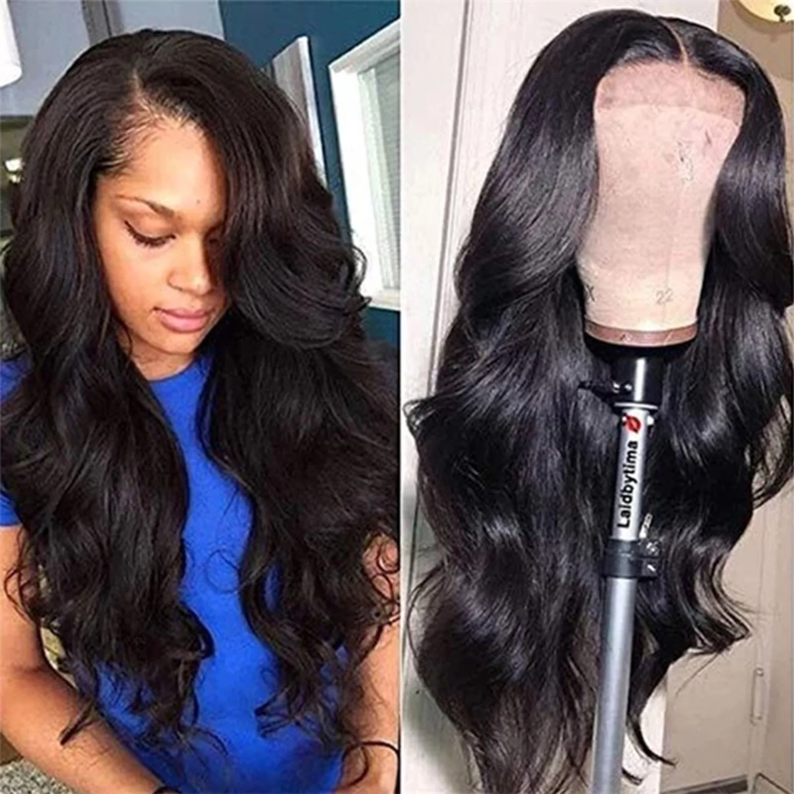 Synthetic Wig Long Lace Black Wavy Wig for Women Middle Part Curly Natural Looking Heat Resistant Fiber for Daily thumbnail 2