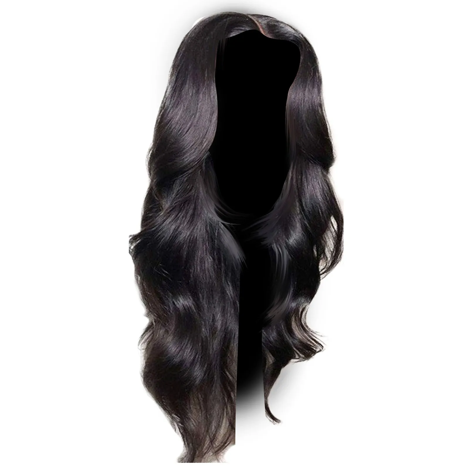 Synthetic Wig Long Lace Black Wavy Wig for Women Middle Part Curly Natural Looking Heat Resistant Fiber for Daily thumbnail 3