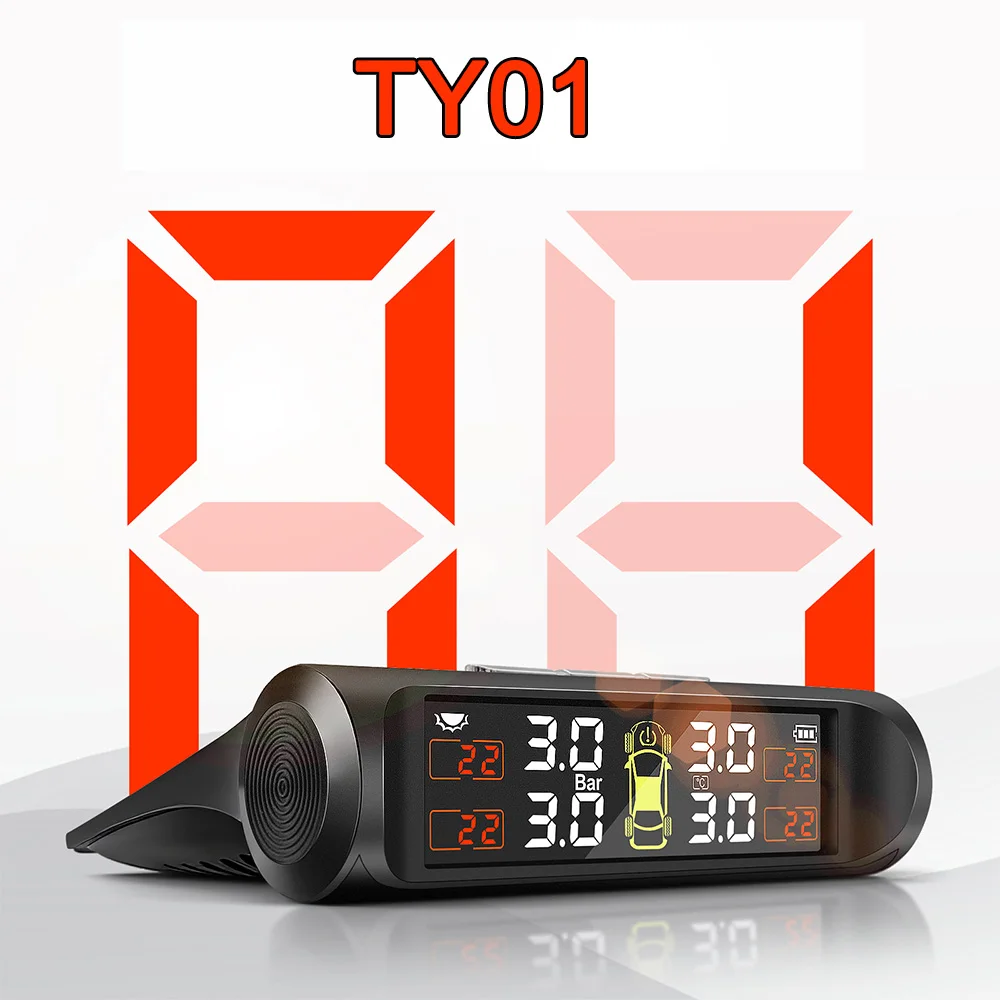 Tire Pressure Monitoring System With 4 TPMS sensor Solar Powered Digital LCD Display Auto Security Alarm Tire pressure sensor thumbnail 4