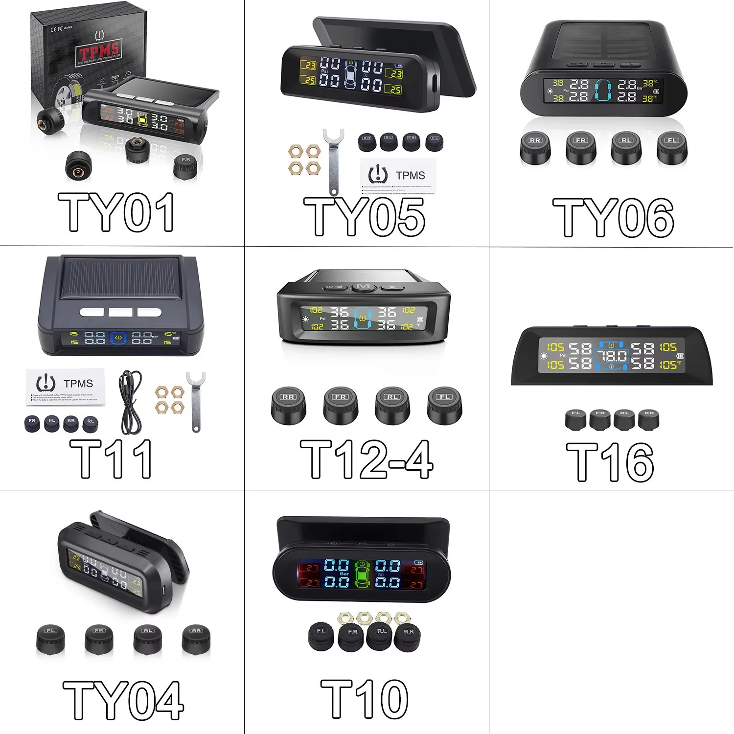 Tire Pressure Monitoring System With 4 TPMS sensor Solar Powered Digital LCD Display Auto Security Alarm Tire pressure sensor thumbnail 2