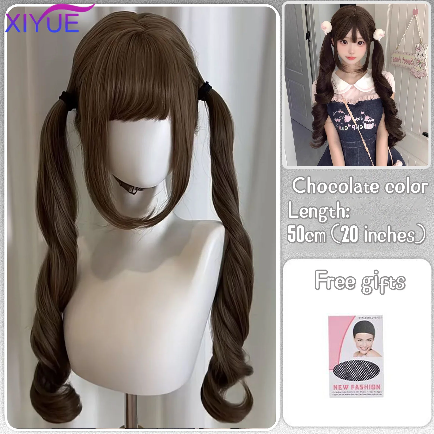 Black Twin Ponytail Princess Cut Natural Short Hair Synthetic Wigs With Bangs For Women Heat Resistant Cosplay Lolita Hair ﻿ thumbnail 3