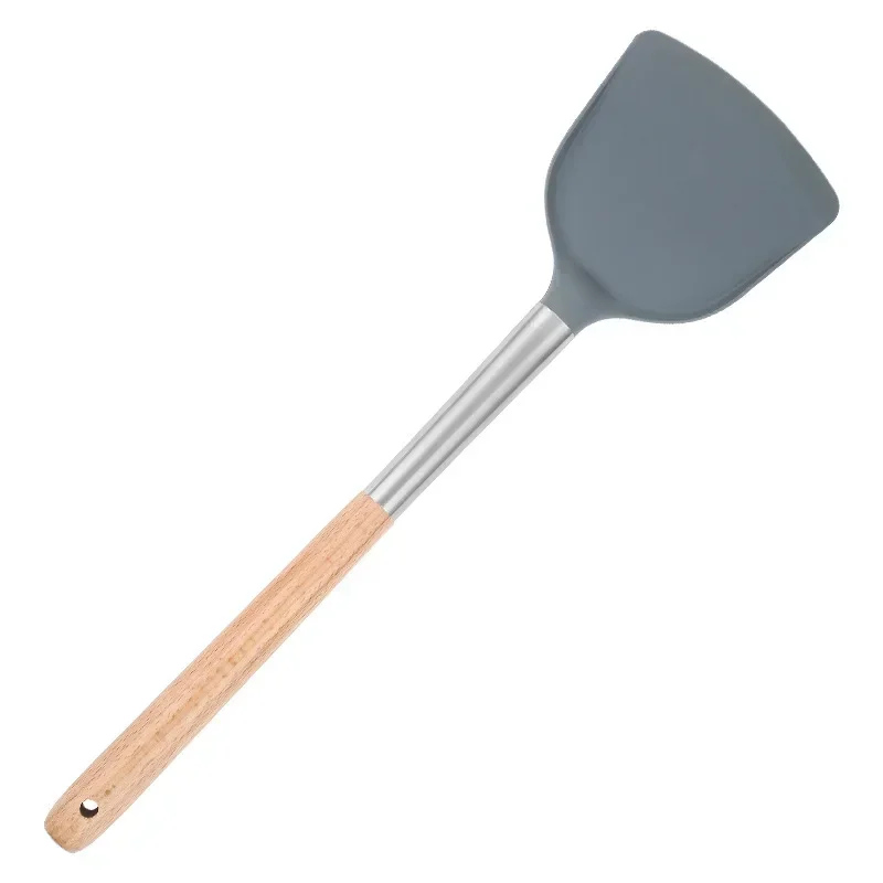 Silicone kitchen utensils, silicone spatula, wooden handle, silicone spatula, silicone soup spoon, leak spatula, non-stick pan thumbnail 2