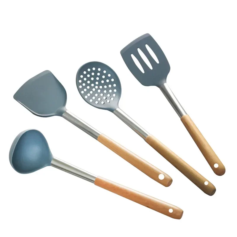 Silicone kitchen utensils, silicone spatula, wooden handle, silicone spatula, silicone soup spoon, leak spatula, non-stick pan thumbnail 5