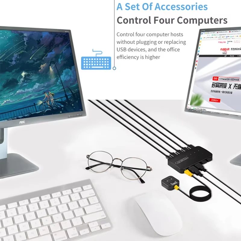 USB KVM Switch Adapter 2 Input 4 Output USB Switch KVM Switcher Printer Sharer For Computer Keyboard Mouse Sharer Controller thumbnail 3