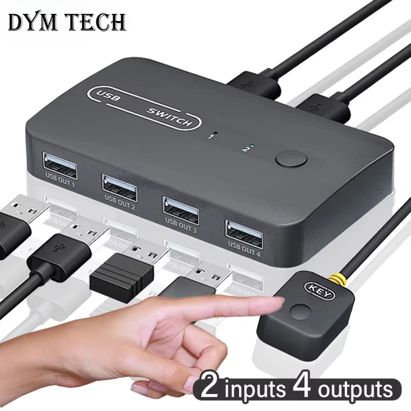 USB KVM Switch Adapter 2 Input 4 Output USB Switch KVM Switcher Printer Sharer For Computer Keyboard Mouse Sharer Controller